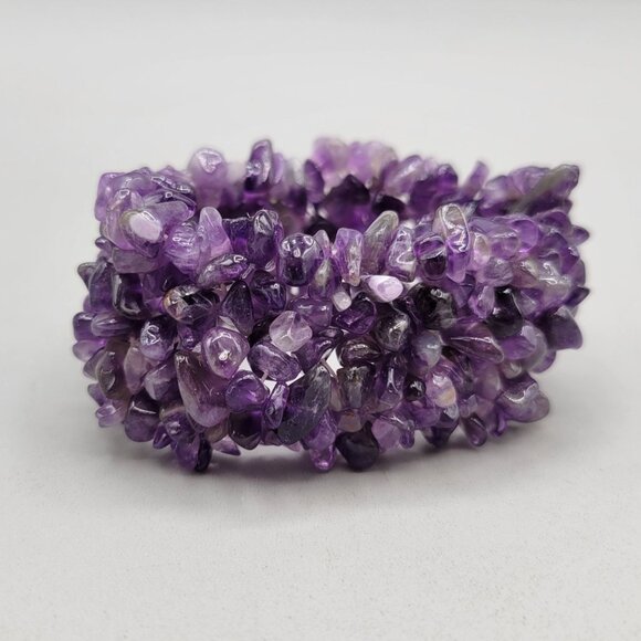 Amethyst Chip Stretch Bracelet Handmade Natural Stone Jewelry - Picture 1 of 6